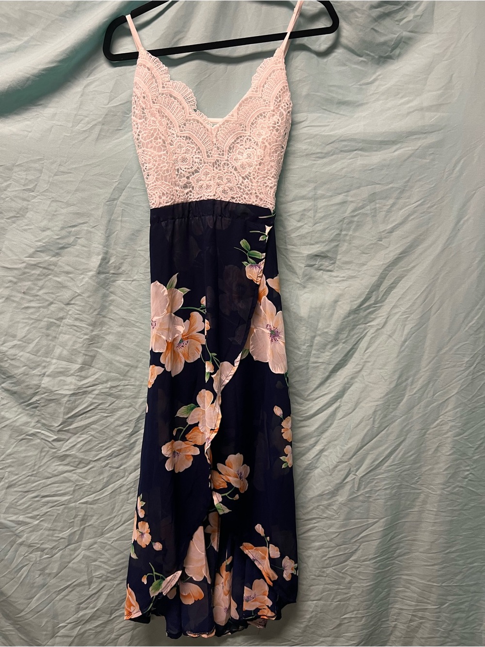 Women large Floral Lace-Top Maxi Dress in White & bright royal blue